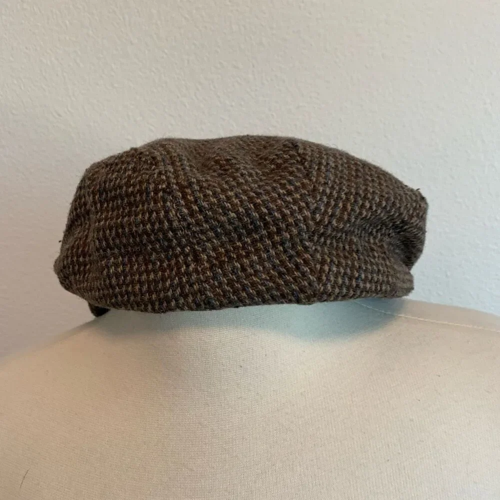 Vintage Brown Plaid Wool Captains Hat Cabbie Cab Hat Unisex - Picture 3 of 8